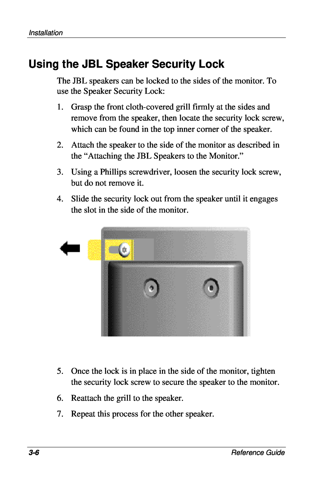 HP mx704, 7500, CRT, 9500, 7550, 5500 manual Using the JBL Speaker Security Lock 
