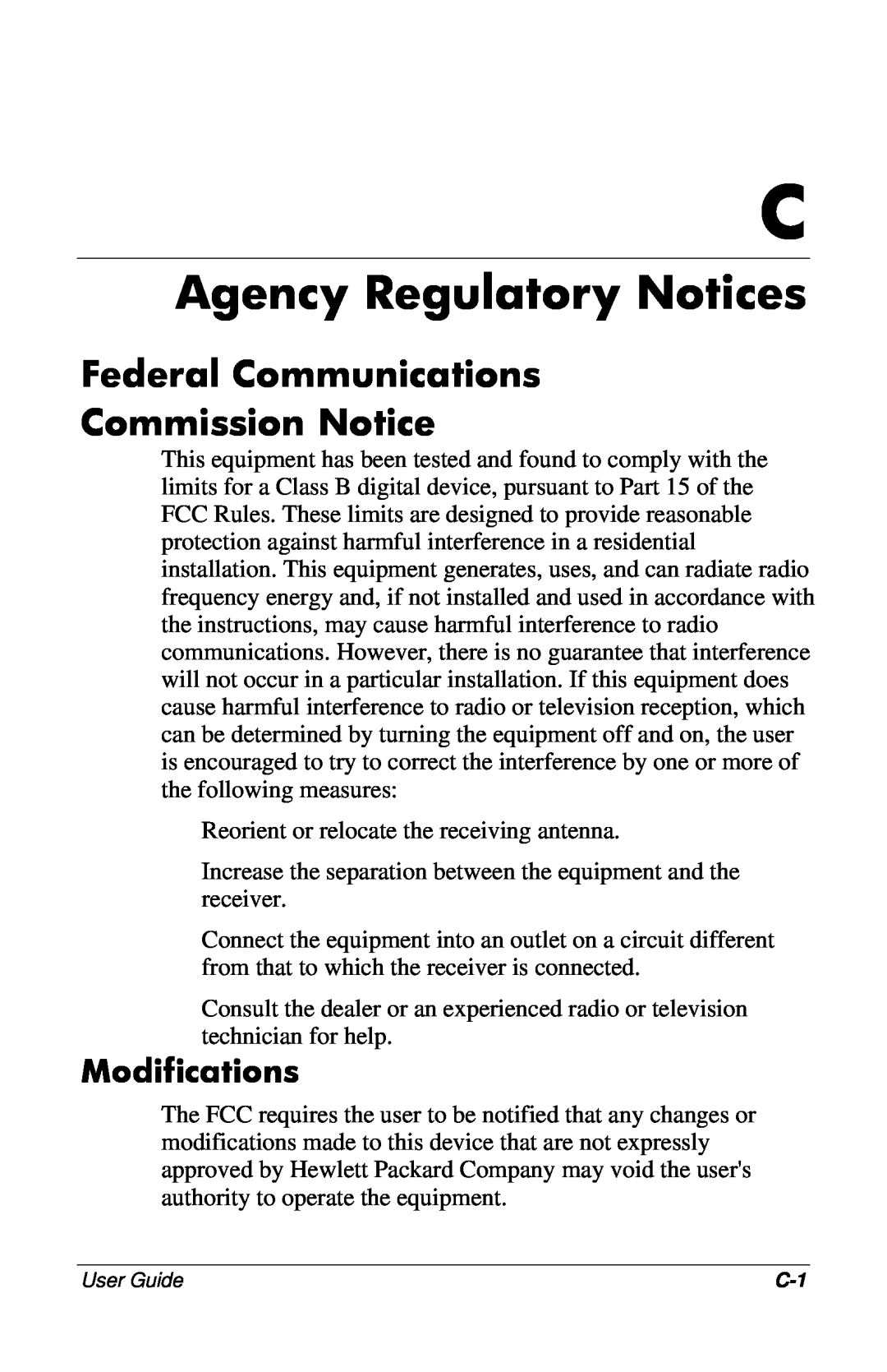 HP mx704, 7500, CRT, 9500, 7550, 5500 manual Agency Regulatory Notices, Federal Communications Commission Notice, Modifications 