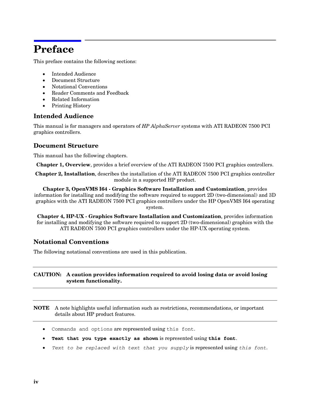 HP 7500 I manual Preface, Intended Audience, Document Structure, Notational Conventions 