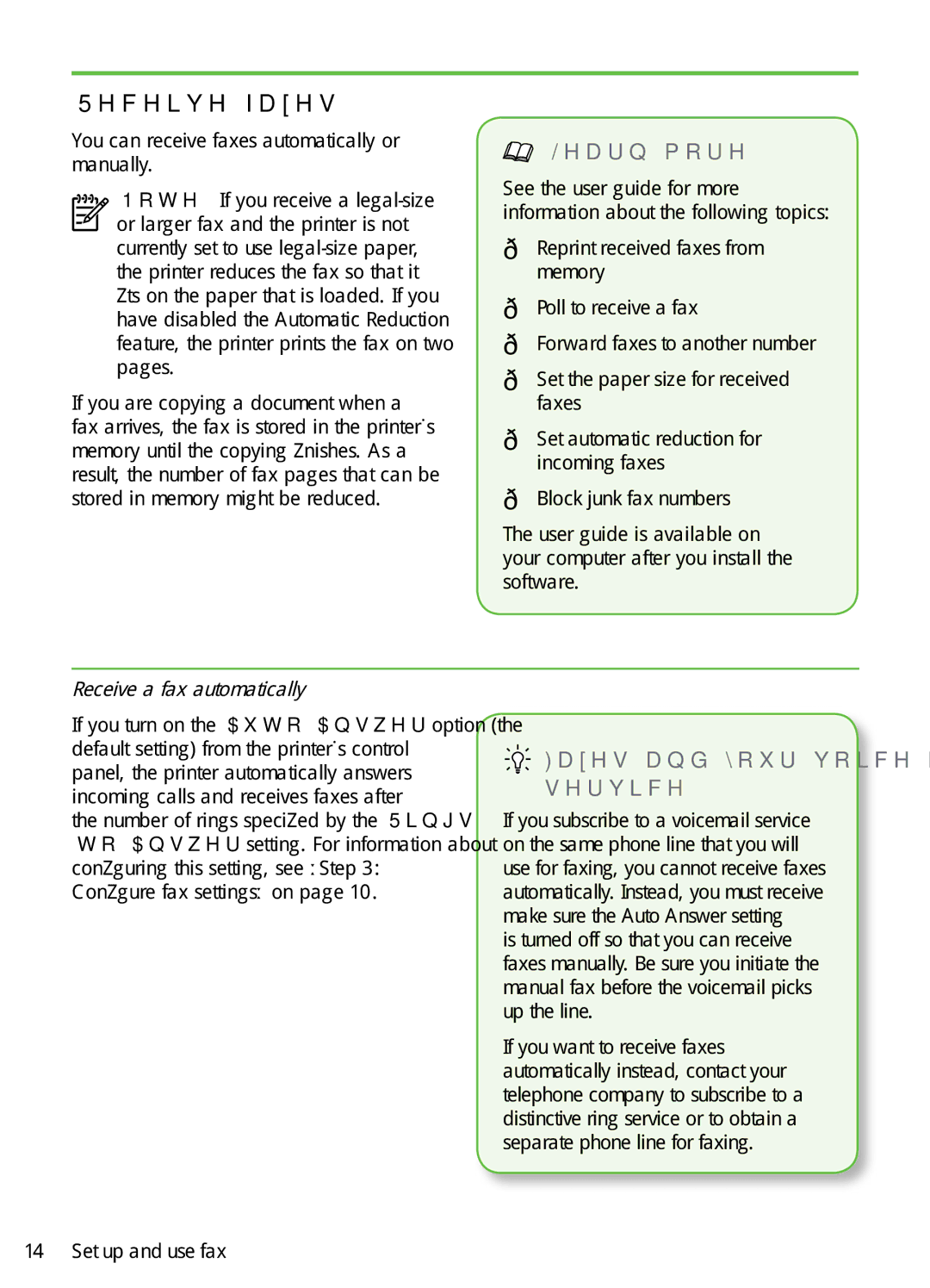 HP 7500A Wide Format - E9 manual Receive faxes, Faxes and your voice mail service, Receive a fax automatically 