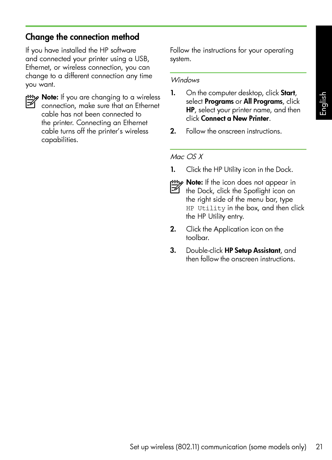 HP 7500A Wide Format - E9 manual Change the connection method 