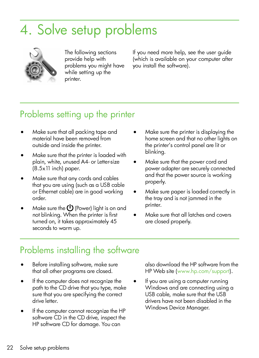 HP 7500A Wide Format - E9 manual Solve setup problems, Problems setting up the printer, Problems installing the software 