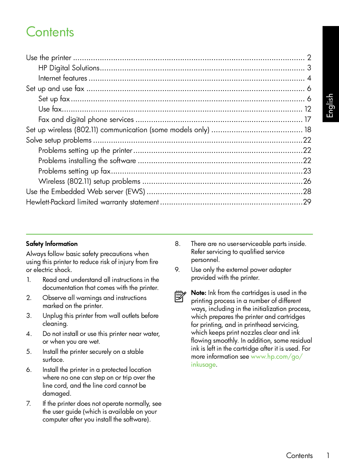 HP 7500A Wide Format - E9 manual Contents 