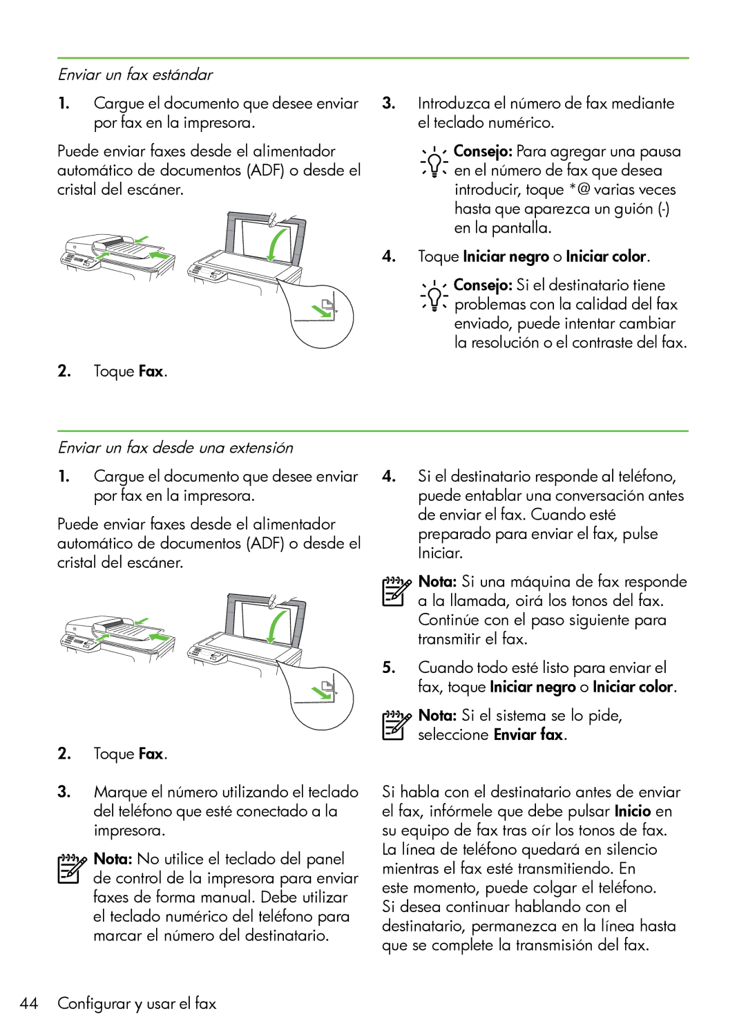 HP 7500A Wide Format - E9 manual Enviar un fax estándar, Enviar un fax desde una extensión 