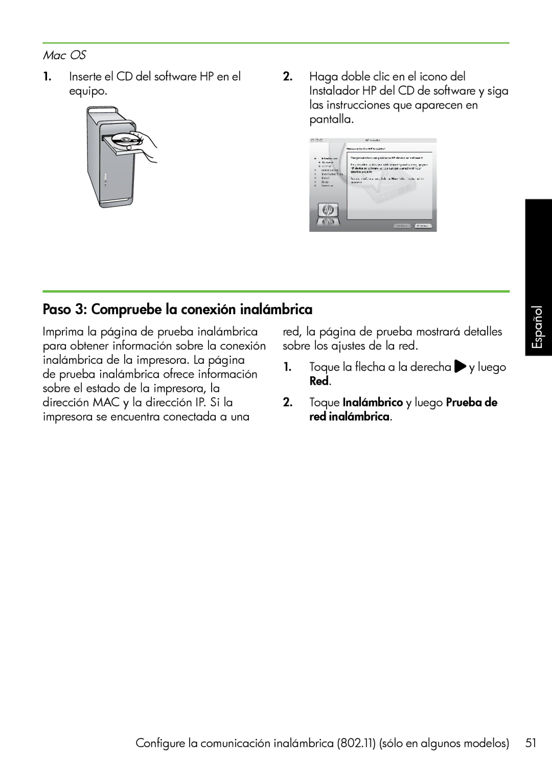 HP 7500A Wide Format - E9 manual Paso 3 Compruebe la conexión inalámbrica, Mac OS 