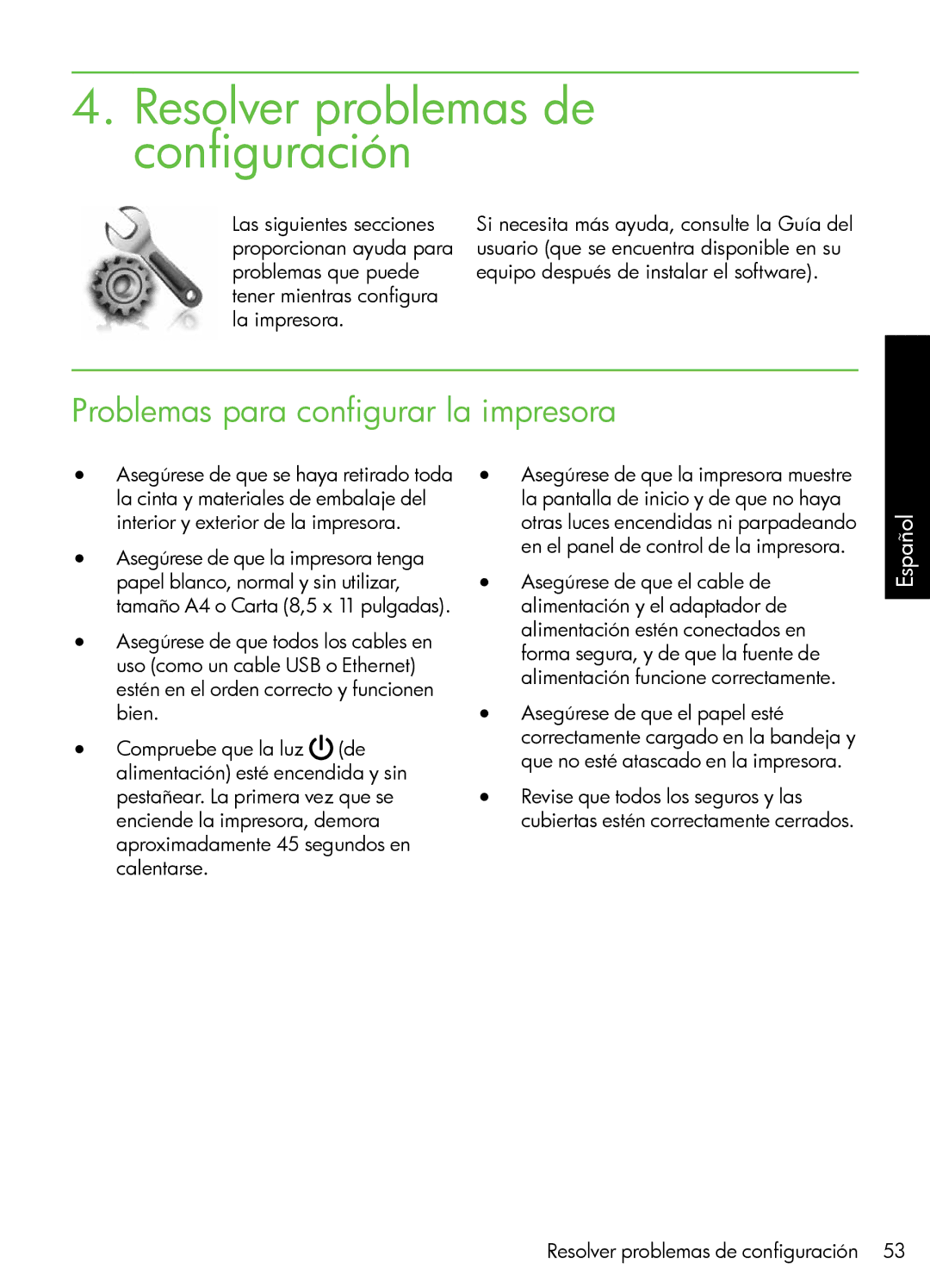 HP 7500A Wide Format - E9 manual Resolver problemas de configuración, Problemas para configurar la impresora 