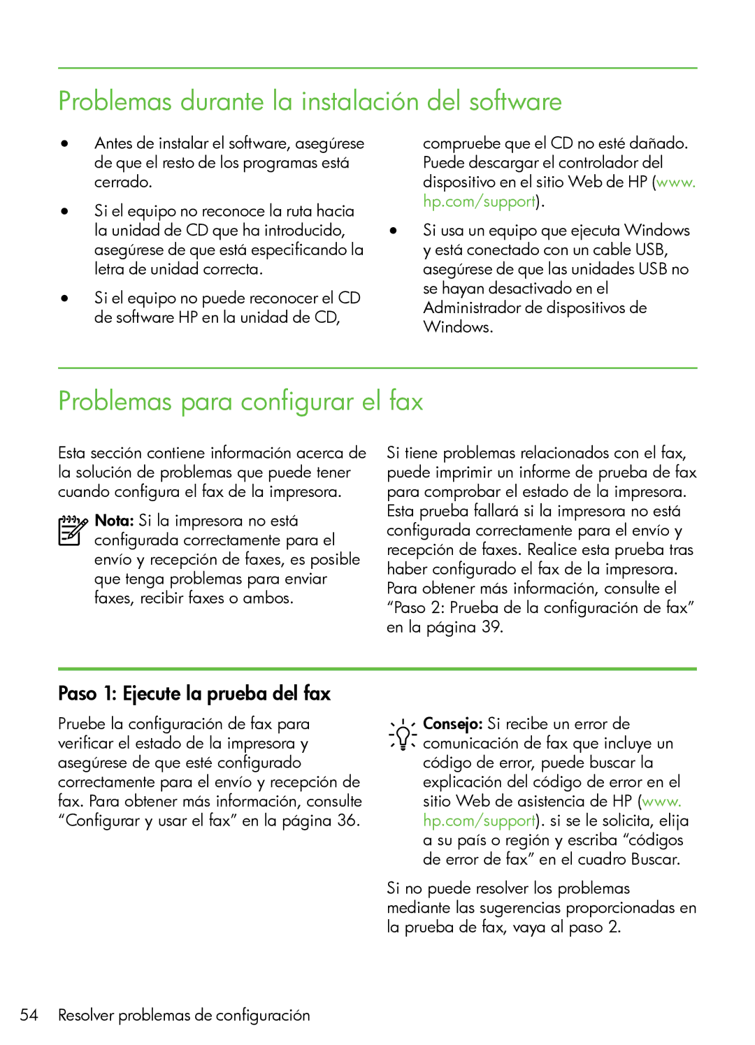 HP 7500A Wide Format - E9 manual Problemas durante la instalación del software, Problemas para configurar el fax 