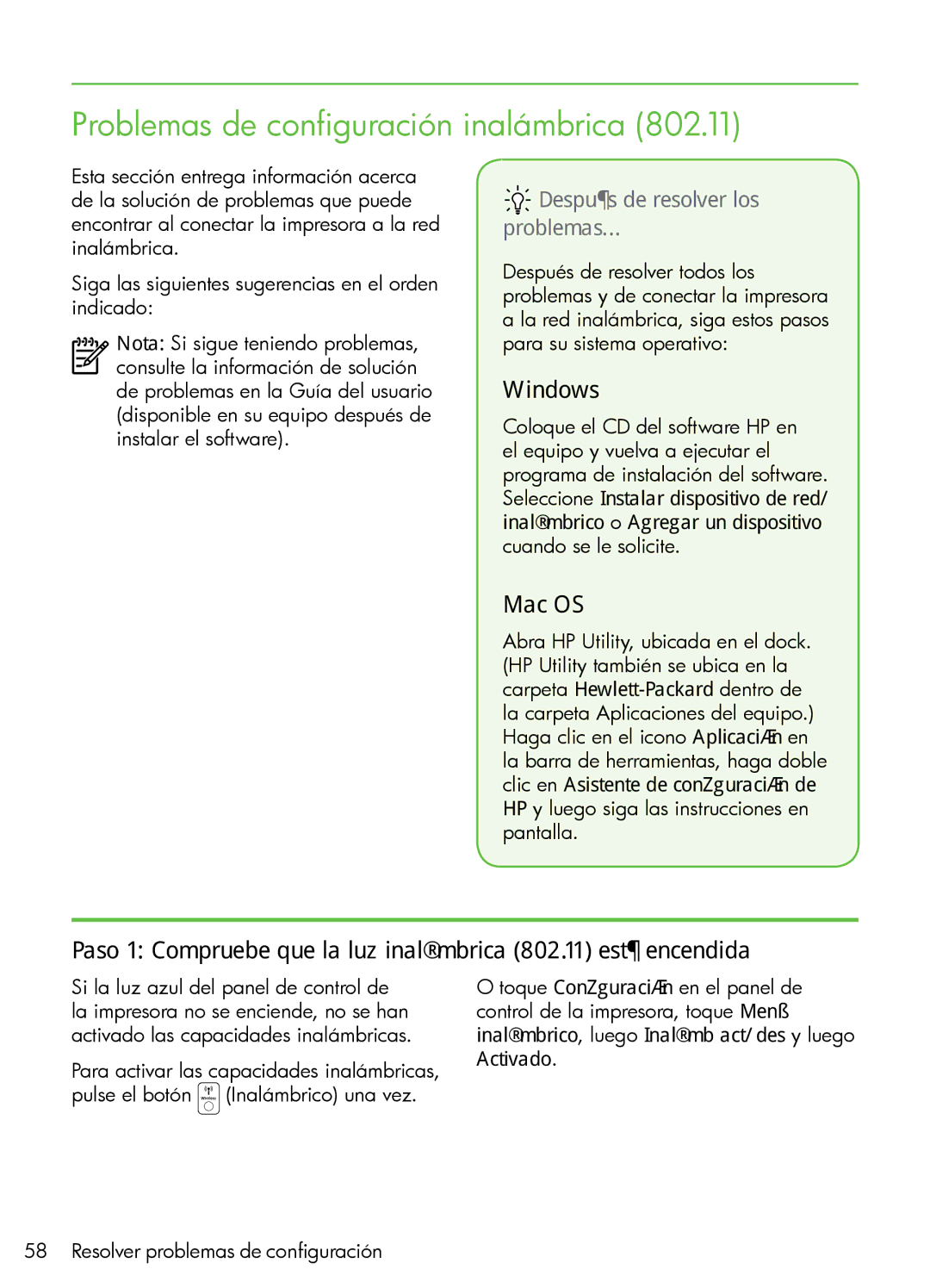 HP 7500A Wide Format - E9 manual Problemas de configuración inalámbrica, Después de resolver los Problemas 