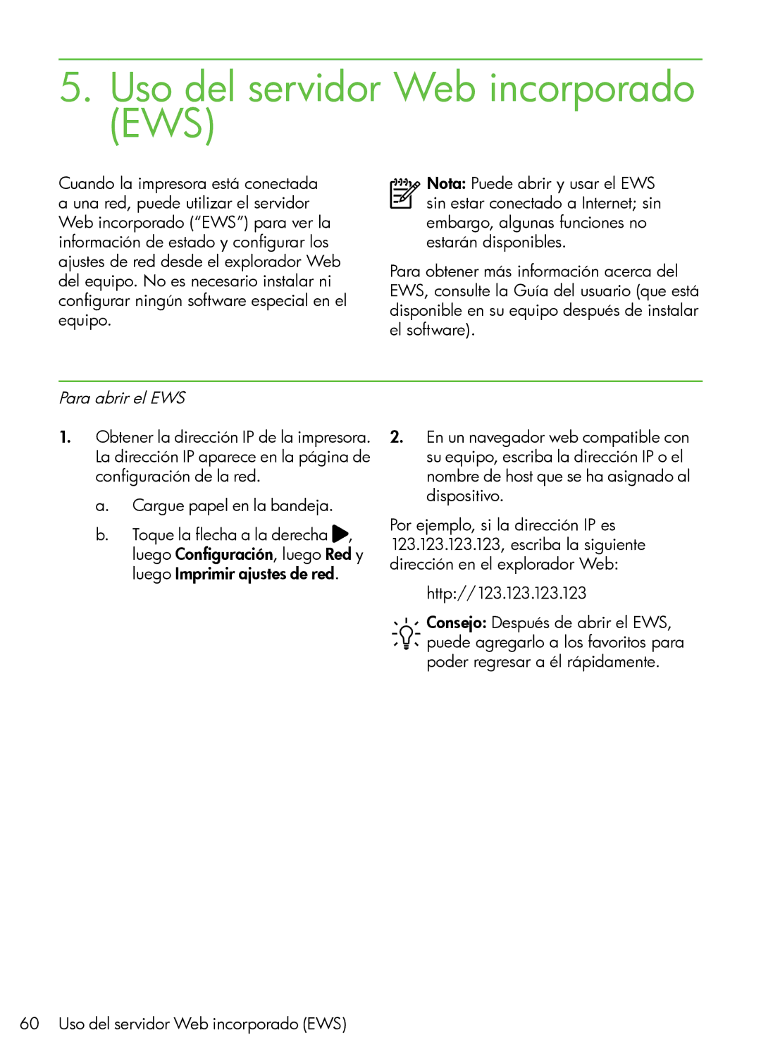 HP 7500A Wide Format - E9 manual Uso del servidor Web incorporado EWS, Para abrir el EWS 