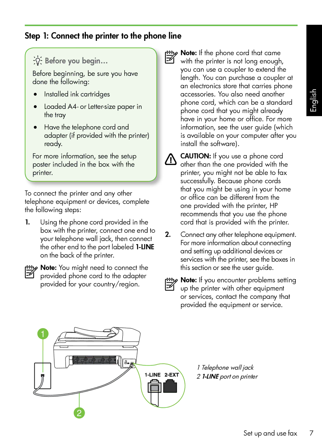 HP 7500A Wide Format - E9 manual Connect the printer to the phone line, Before you begin… 