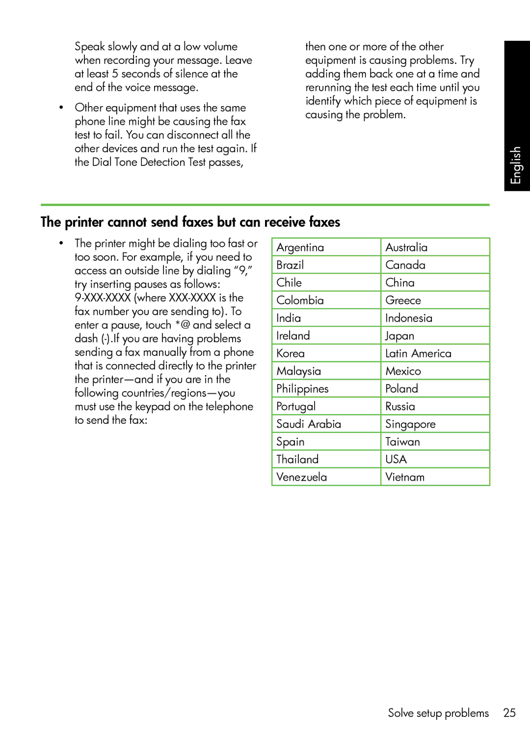 HP 7500A manual Printer cannot send faxes but can receive faxes 