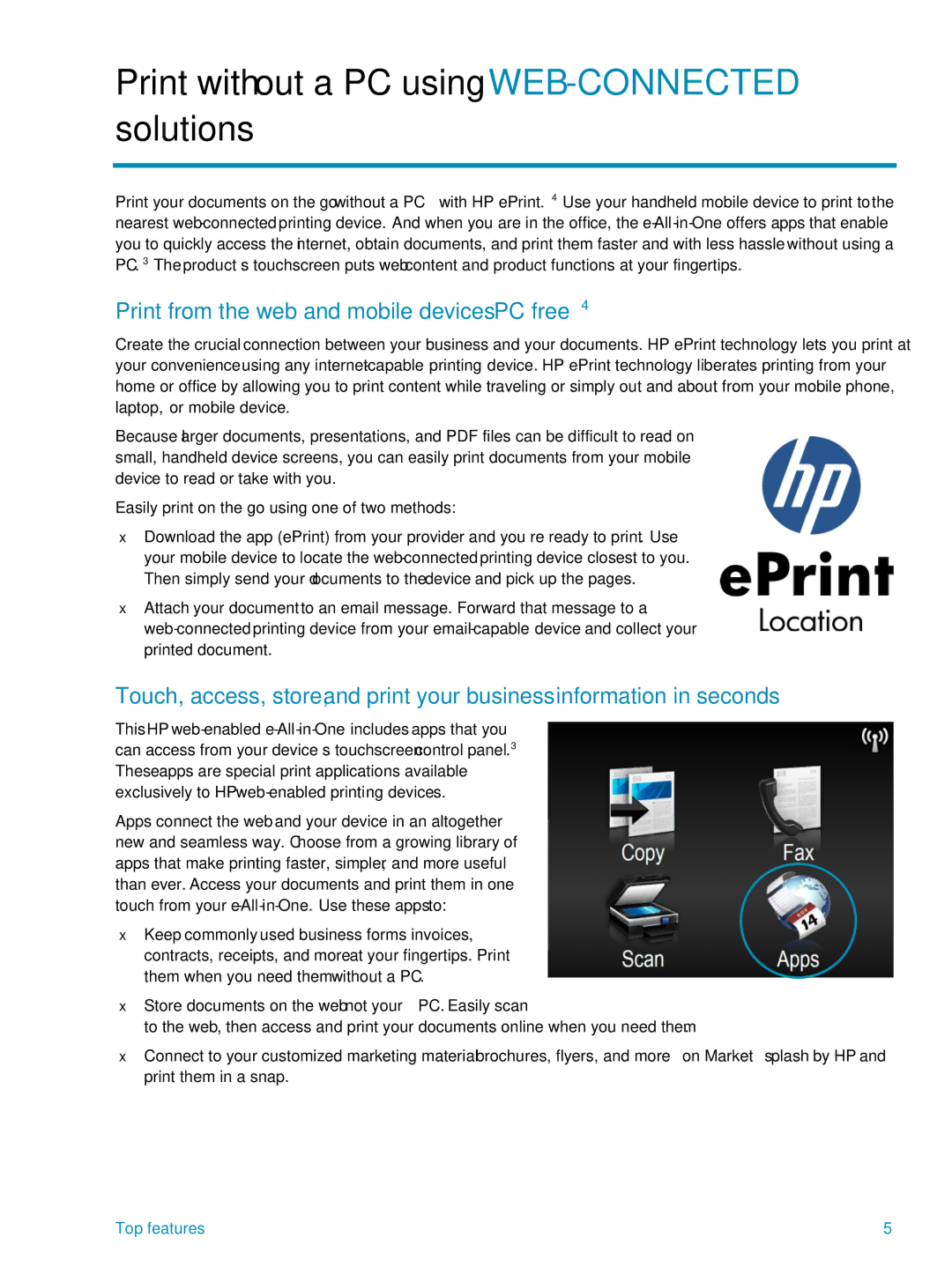 HP 7500A manual Print without a PC using WEB-CONNECTEDsolutions, Print from the web and mobile devices-PC free4 