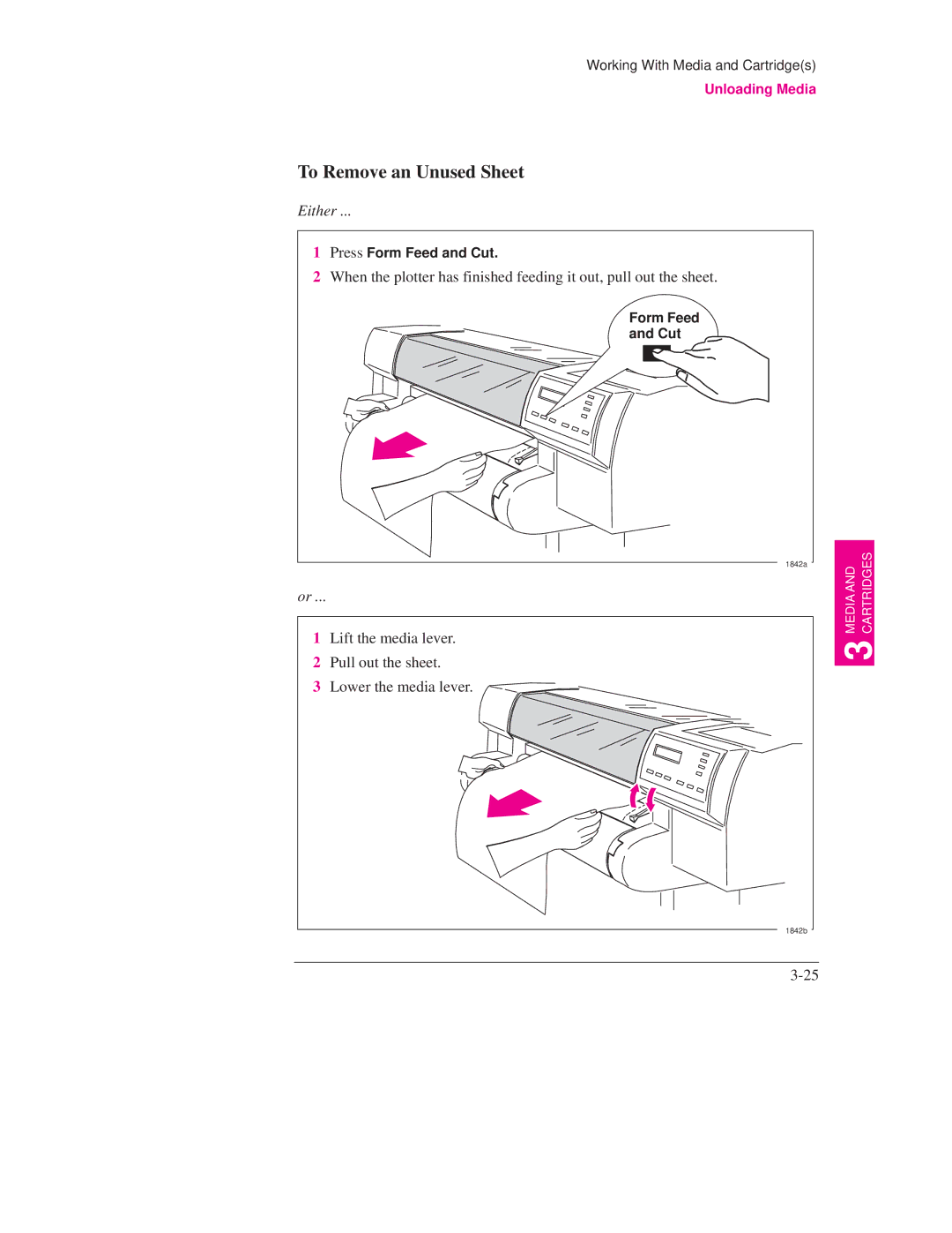 HP 700, 750C PLUS PLOTTER manual To Remove an Unused Sheet, Either 