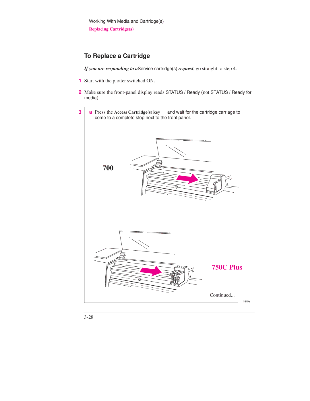 HP 750C PLUS PLOTTER, 700 manual To Replace a Cartridge 