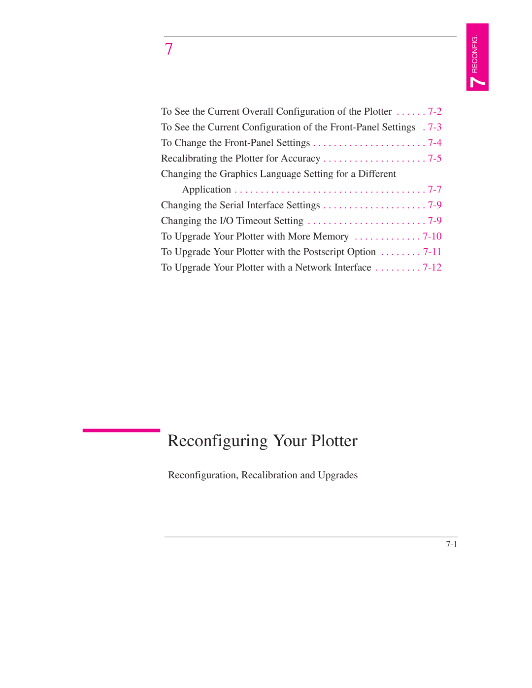 HP 700, 750C PLUS PLOTTER manual Reconfiguring Your Plotter 