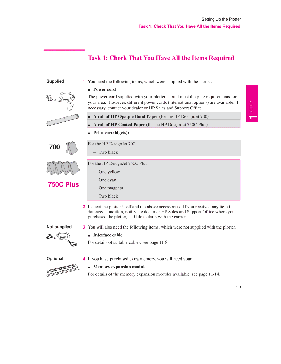 HP 700 manual Task 1 Check That You Have All the Items Required, Roll of HP Coated Paper for the HP DesignJet 750C Plus 