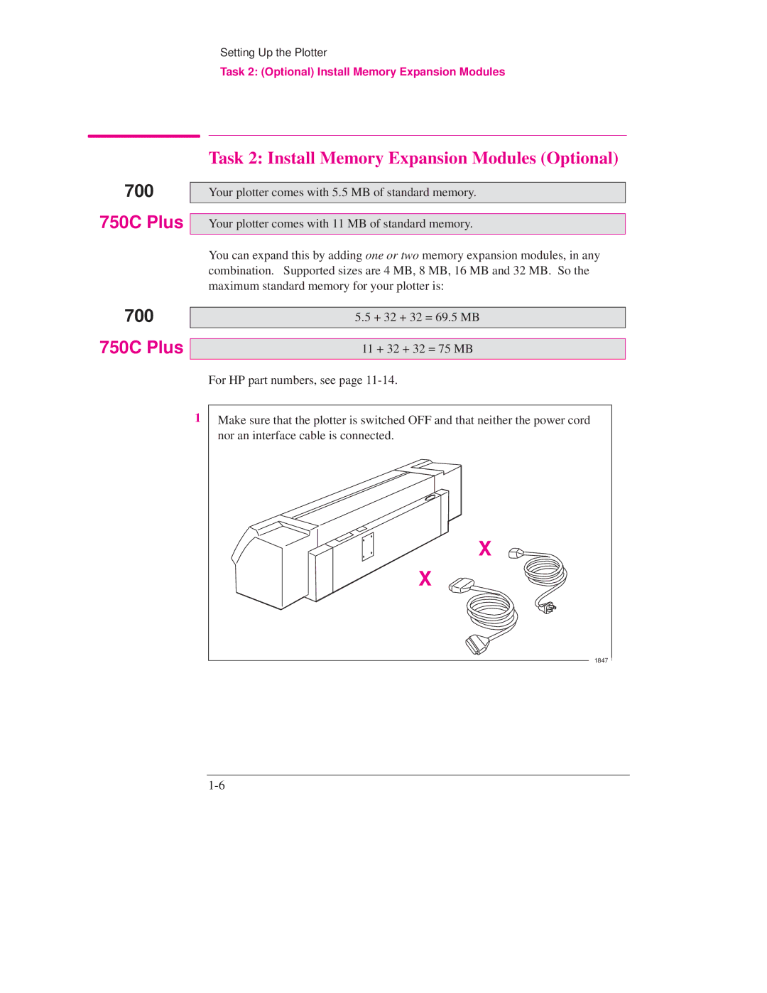 HP 750C PLUS PLOTTER Task 2 Install Memory Expansion Modules Optional, Task 2 Optional Install Memory Expansion Modules 