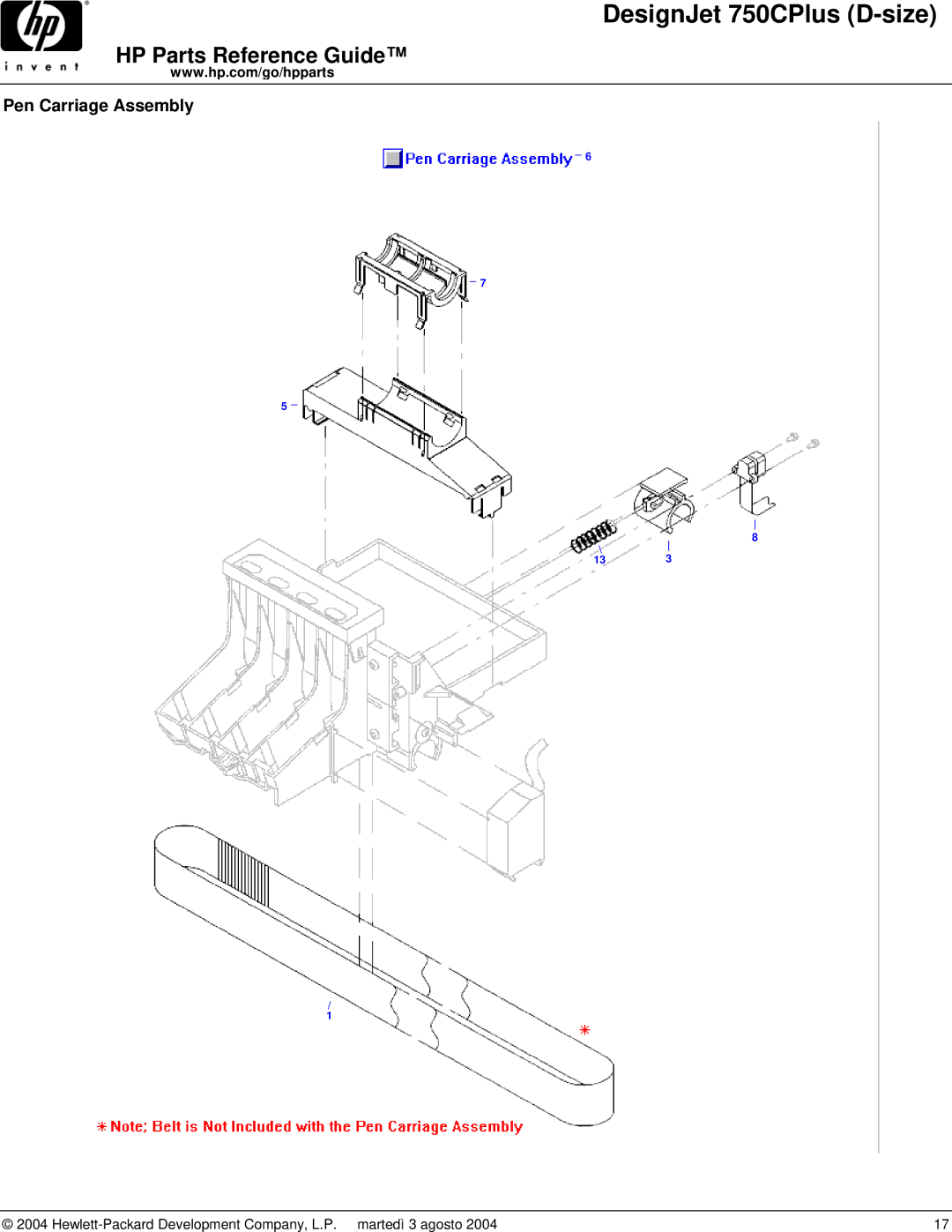 HP 750CPLUS manual Pen Carriage Assembly 