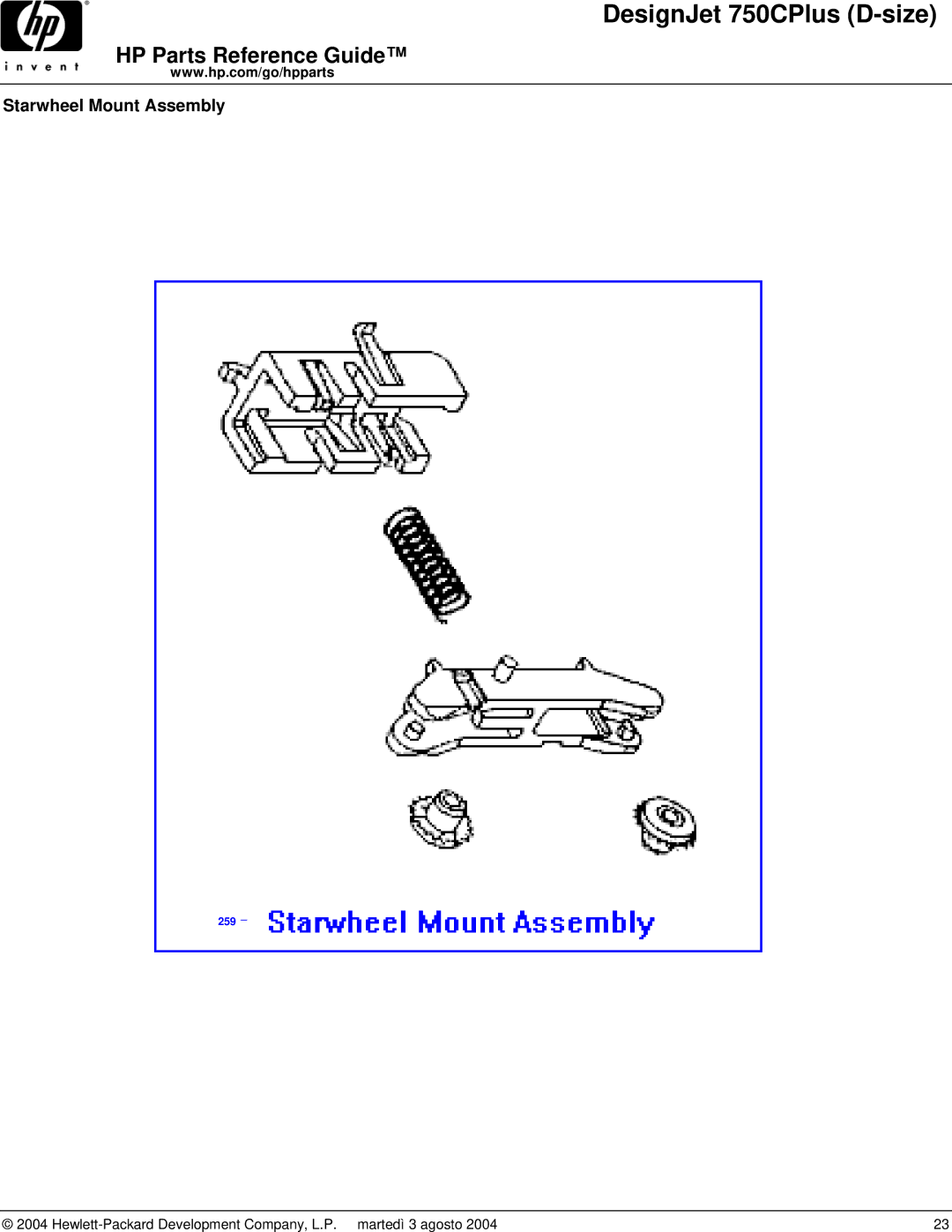 HP 750CPLUS manual Starwheel Mount Assembly 