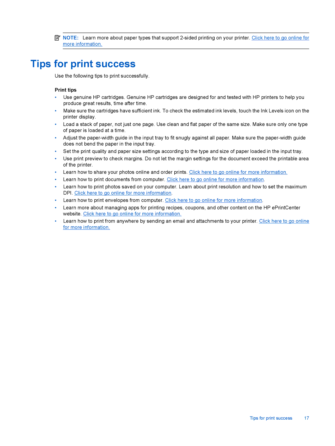 HP 7510 - C311a, 7515 - C311a manual Tips for print success, Print tips 