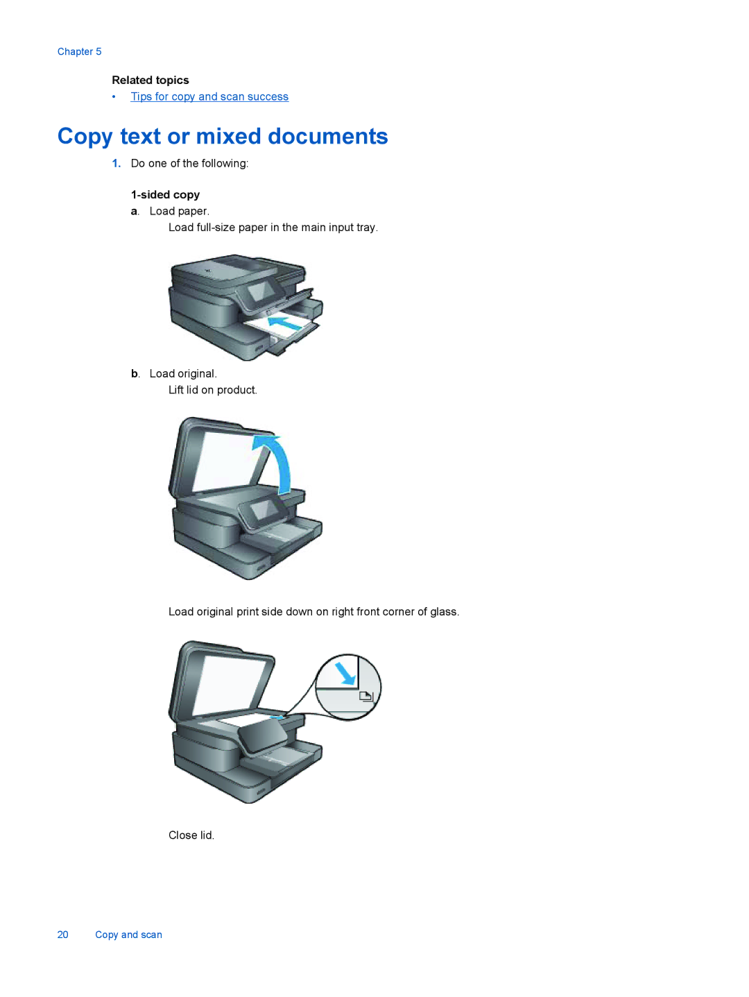 HP 7515 - C311a, 7510 - C311a manual Copy text or mixed documents, Sided copy a. Load paper 