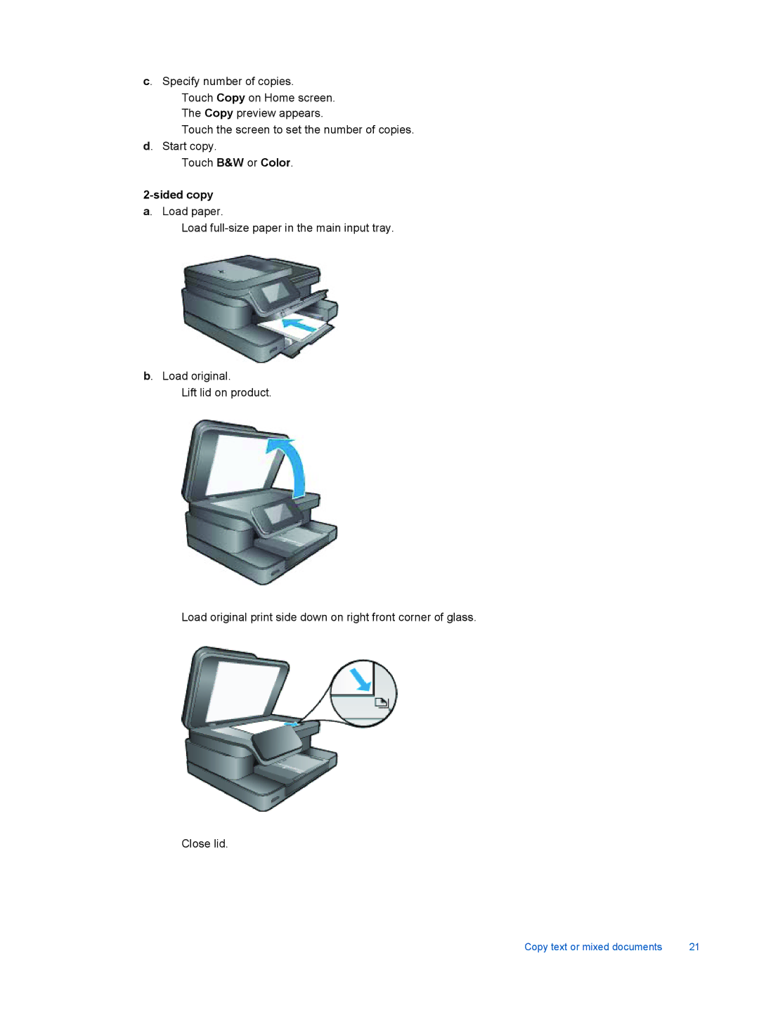 HP 7510 - C311a, 7515 - C311a manual Copy text or mixed documents 