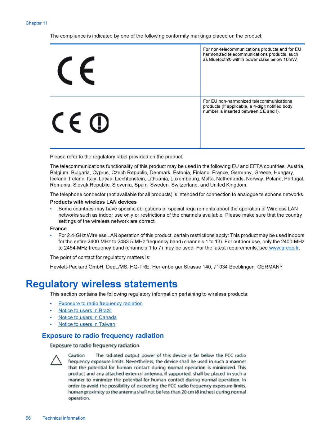 HP 7515 - C311a, 7510 - C311a manual Regulatory wireless statements, Products with wireless LAN devices, France 