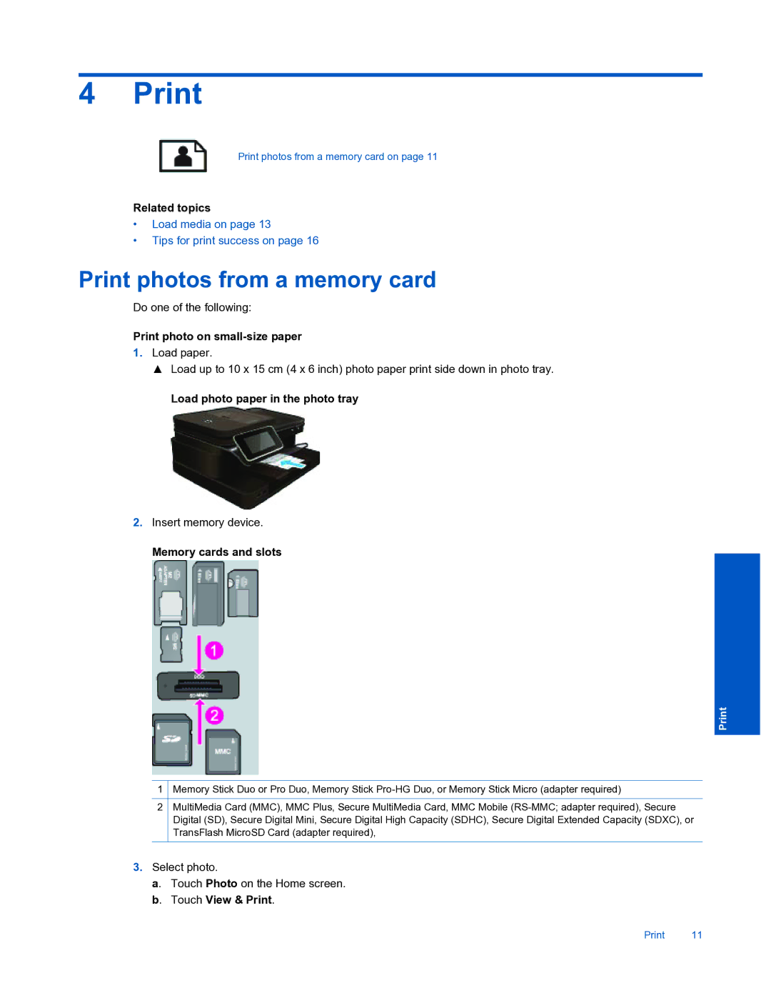 HP 7520 manual Print photos from a memory card 