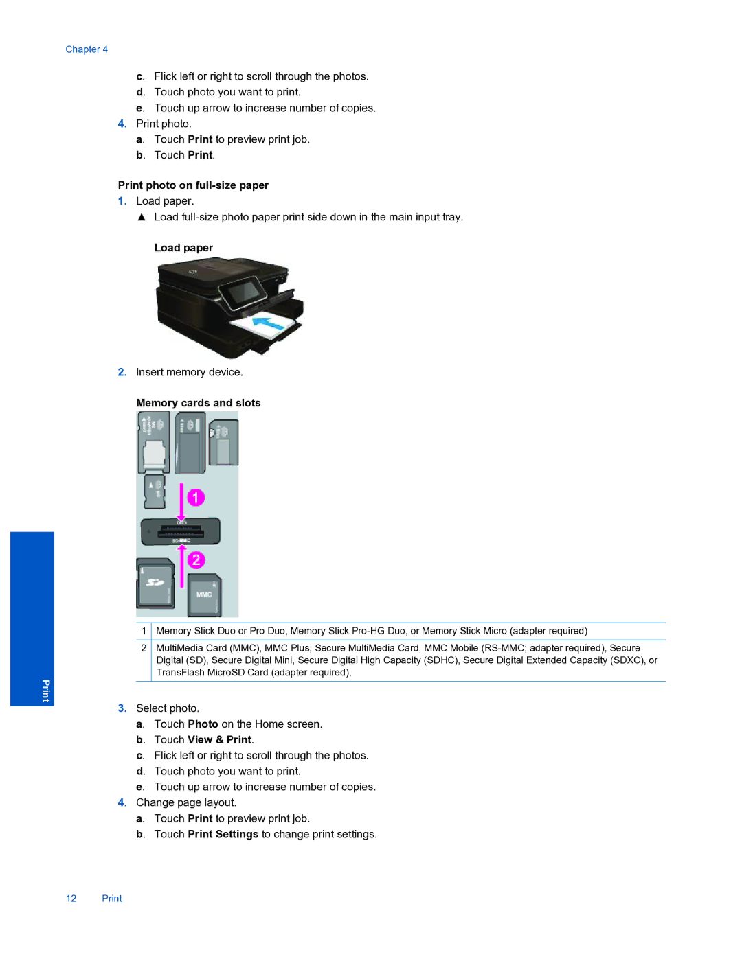 HP 7520 manual Print photo on full-size paper, Load paper, Touch View & Print 