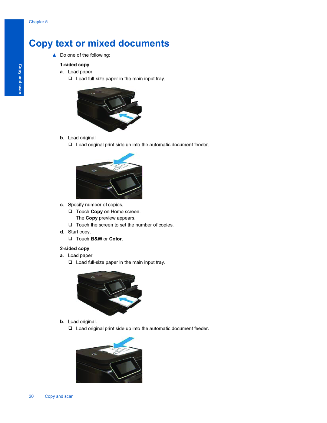 HP 7520 manual Copy text or mixed documents, Sided copy a. Load paper 