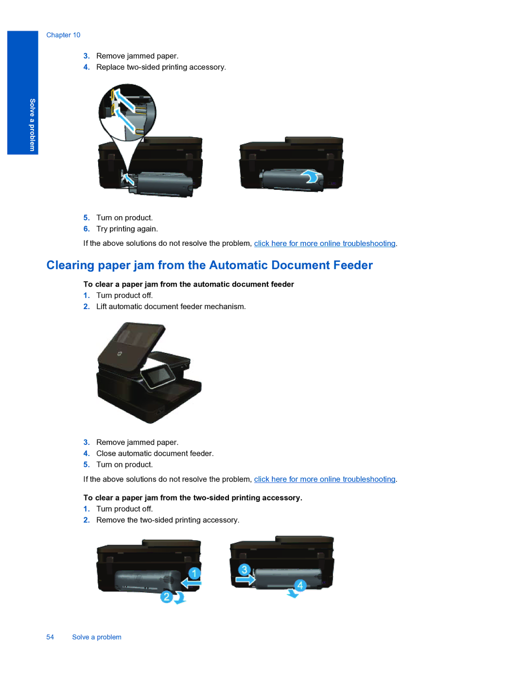 HP 7520 Clearing paper jam from the Automatic Document Feeder, To clear a paper jam from the automatic document feeder 