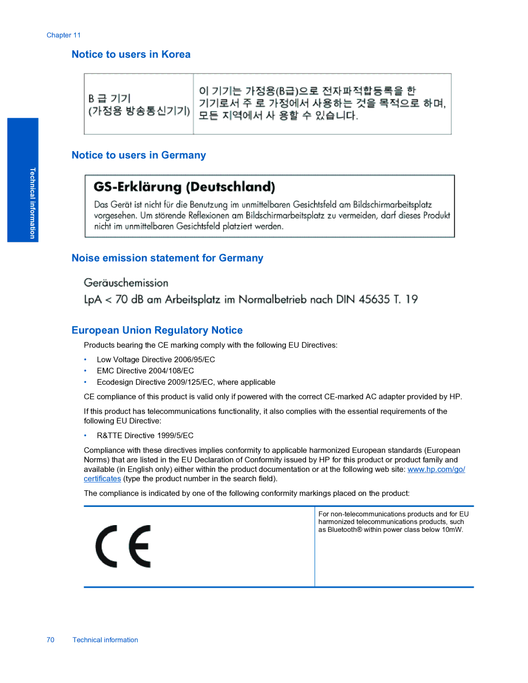 HP 7520 manual Technical information 