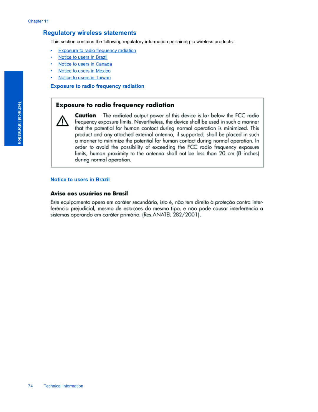 HP 7520 manual Regulatory wireless statements, Exposure to radio frequency radiation 