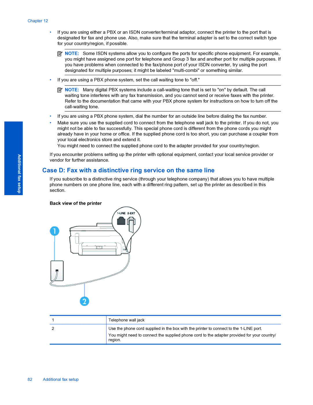 HP 7520 manual Case D Fax with a distinctive ring service on the same line 