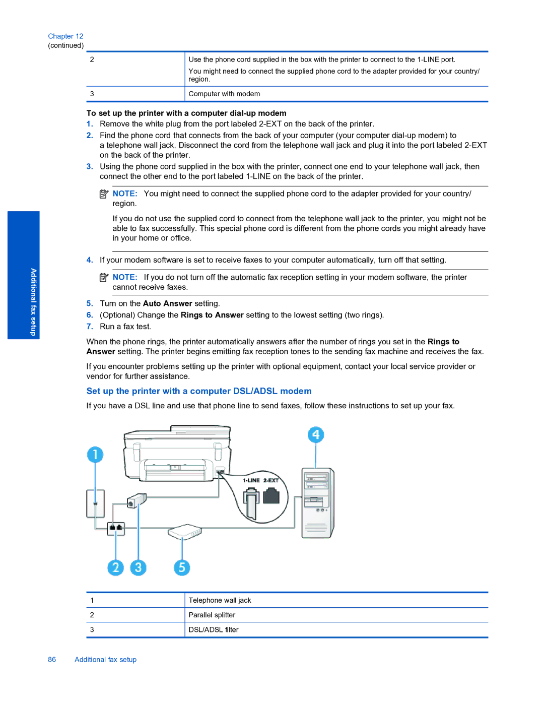 HP 7520 manual Set up the printer with a computer DSL/ADSL modem, To set up the printer with a computer dial-up modem 