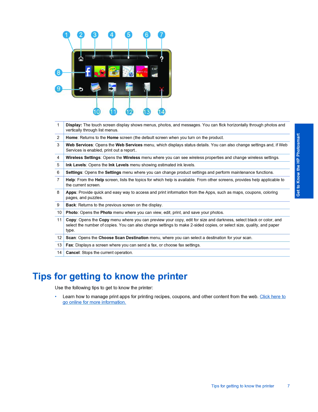 HP 7520 manual Tips for getting to know the printer 