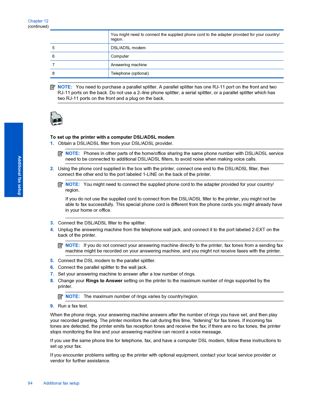 HP 7520 manual To set up the printer with a computer DSL/ADSL modem 