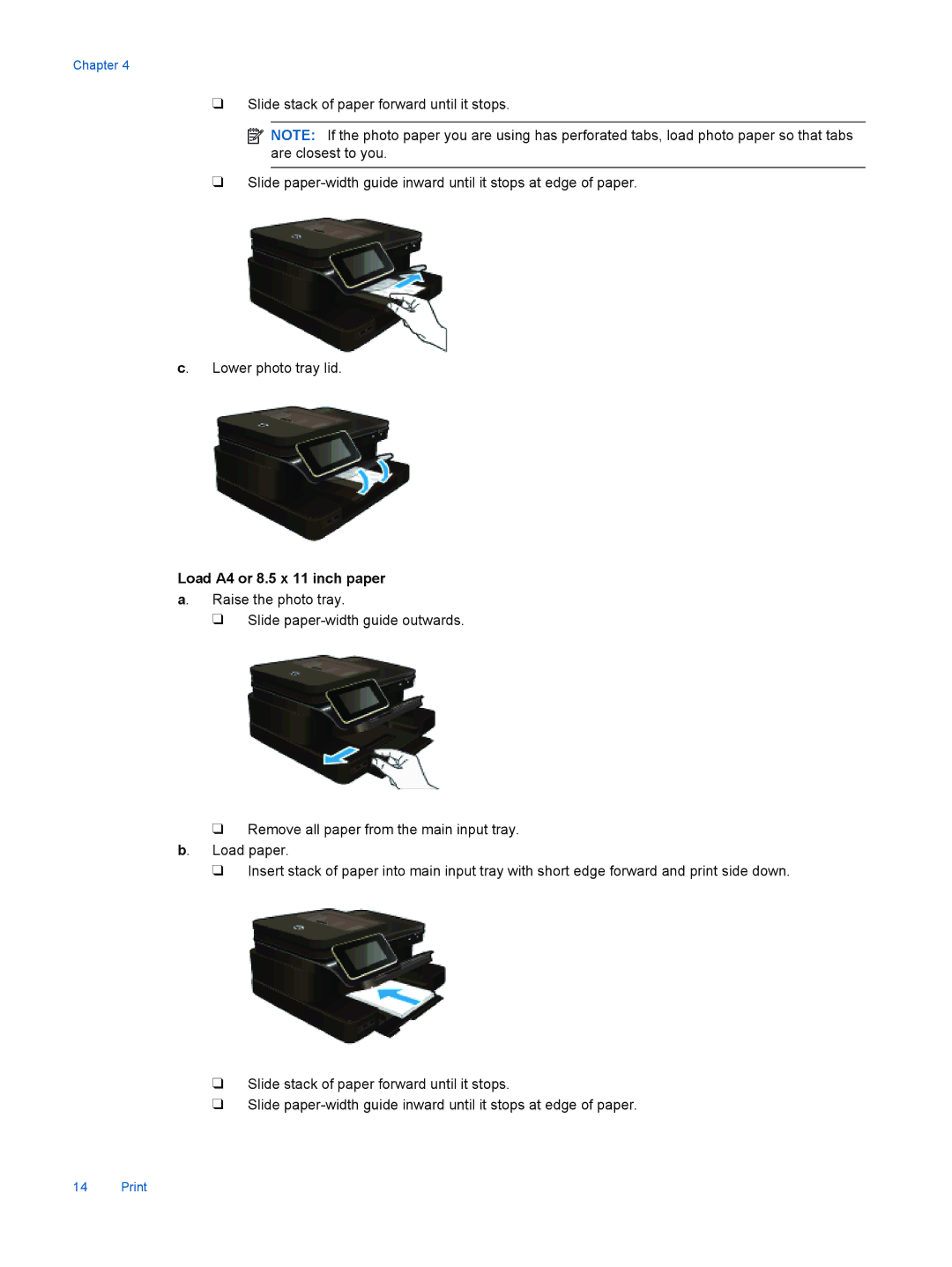 HP 7525, 7520 manual Load A4 or 8.5 x 11 inch paper a. Raise the photo tray 