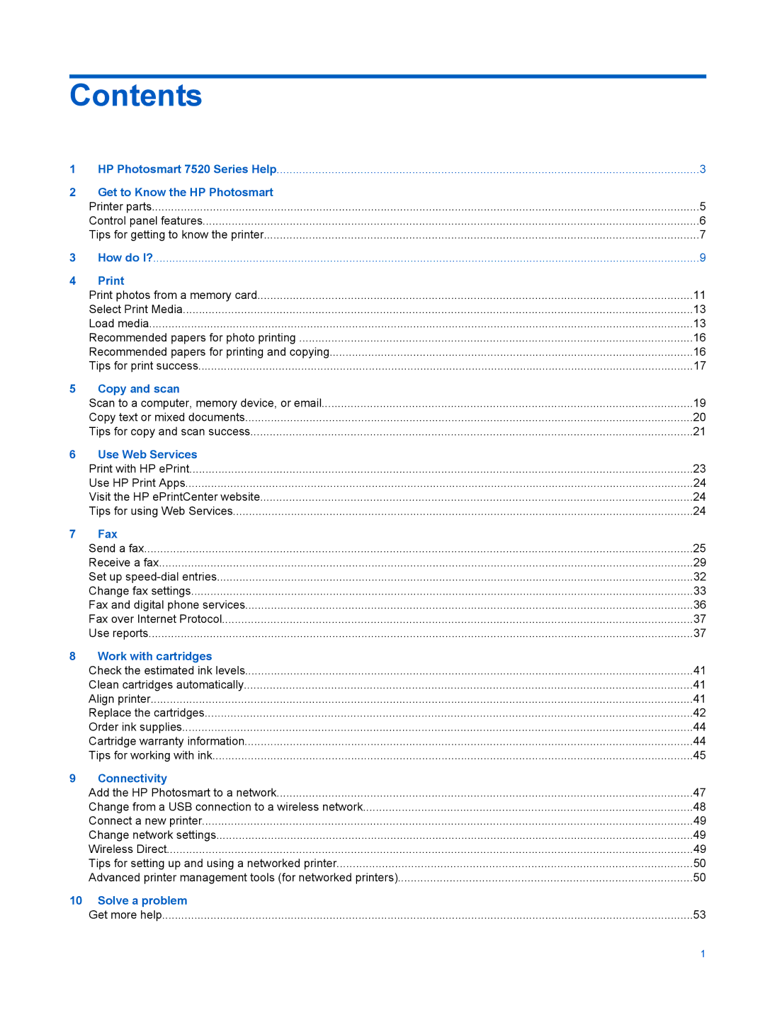 HP 7520, 7525 manual Contents 