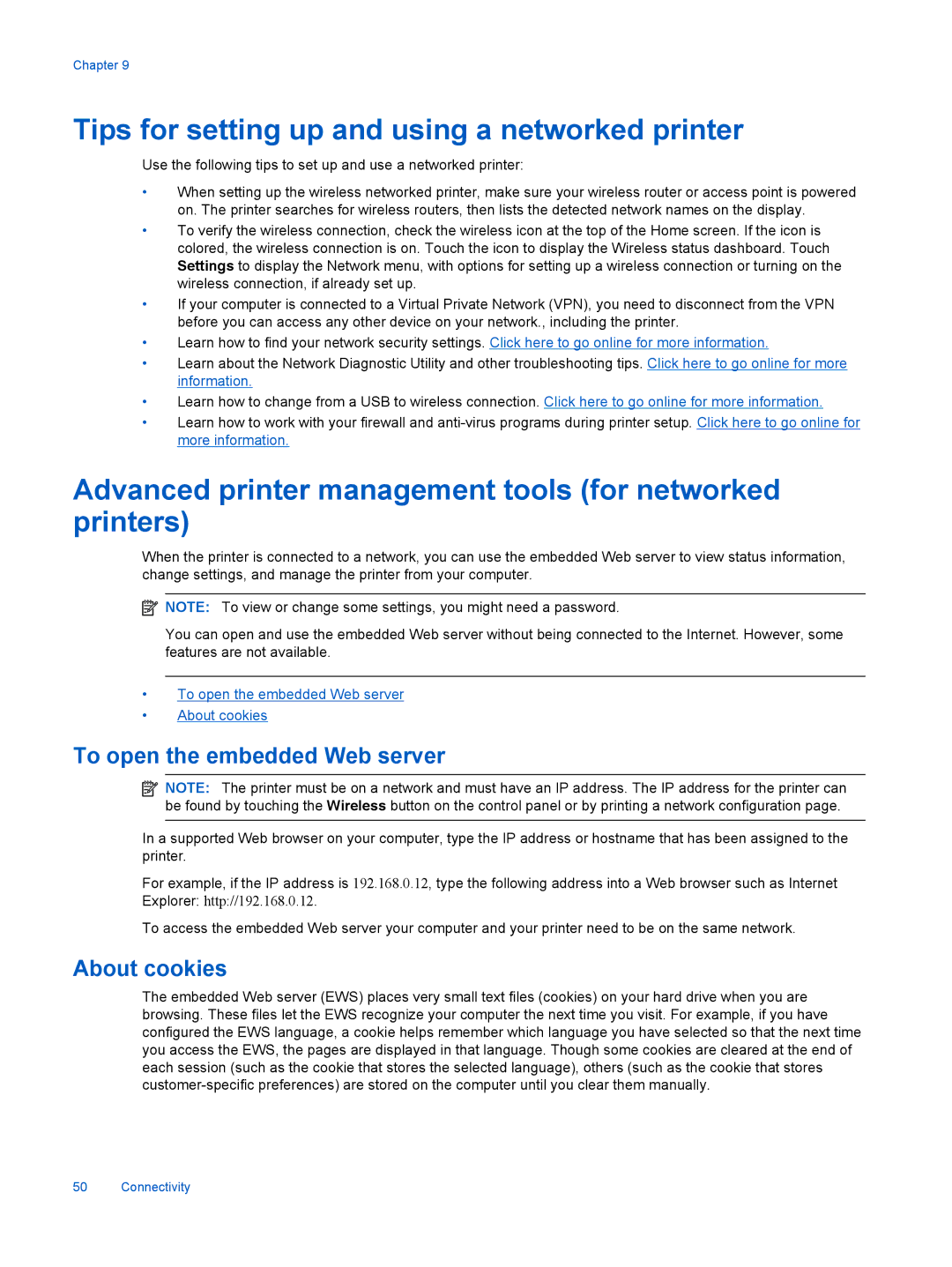 HP 7525, 7520 Tips for setting up and using a networked printer, Advanced printer management tools for networked printers 