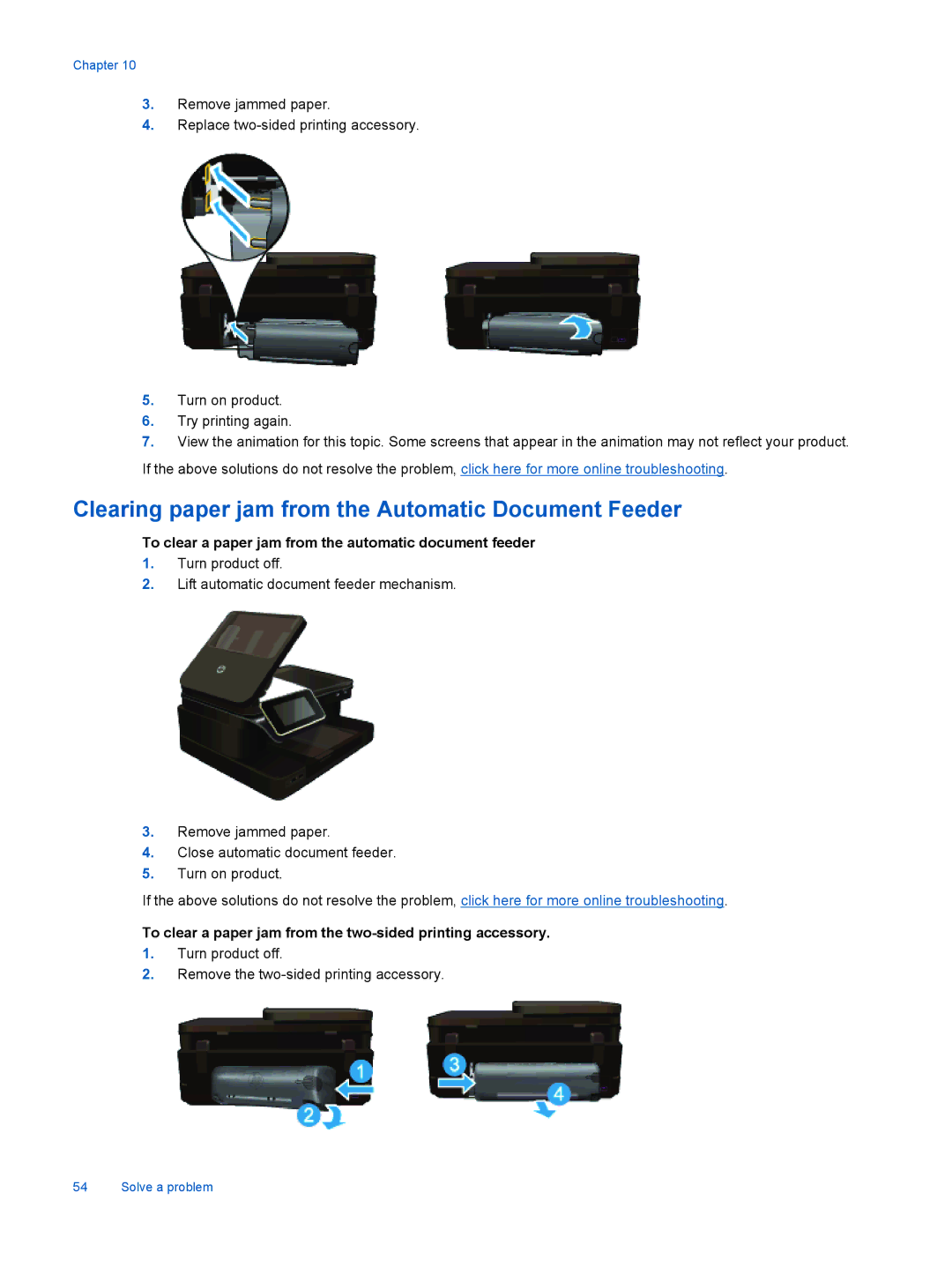 HP 7525 Clearing paper jam from the Automatic Document Feeder, To clear a paper jam from the automatic document feeder 