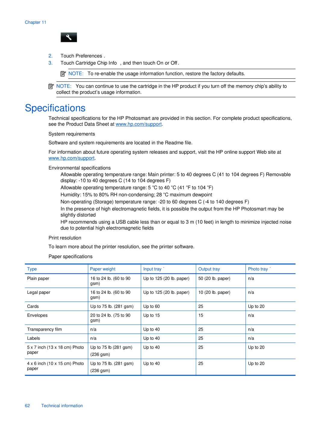 HP 7525, 7520 manual Specifications 