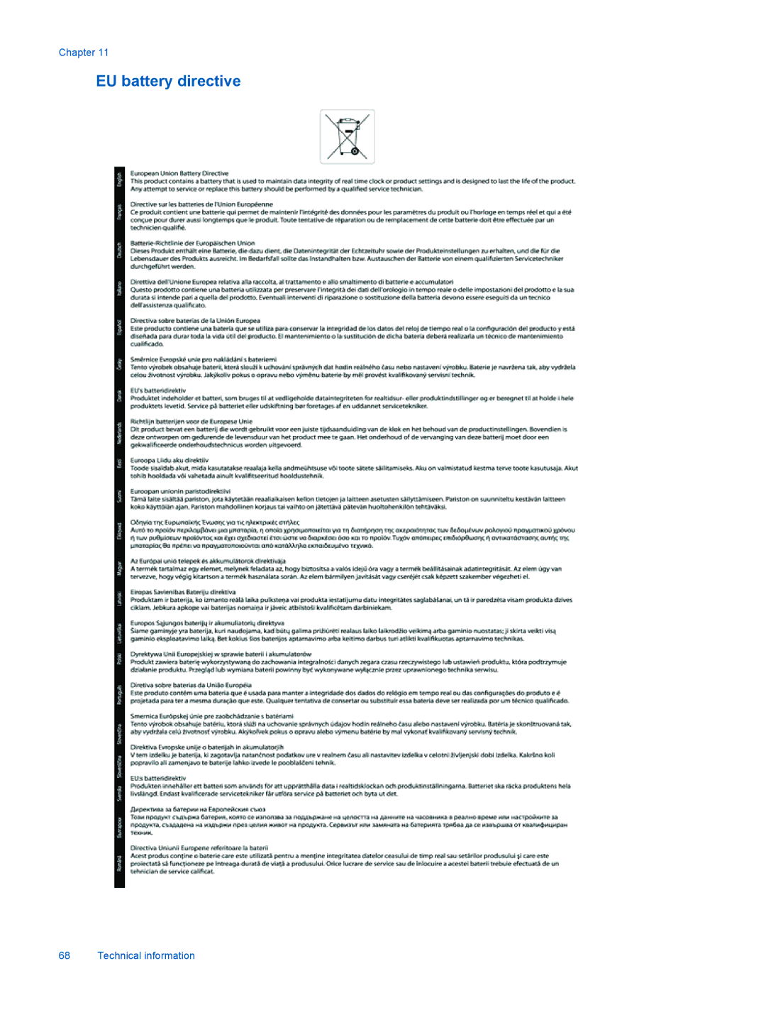 HP 7525, 7520 manual EU battery directive 