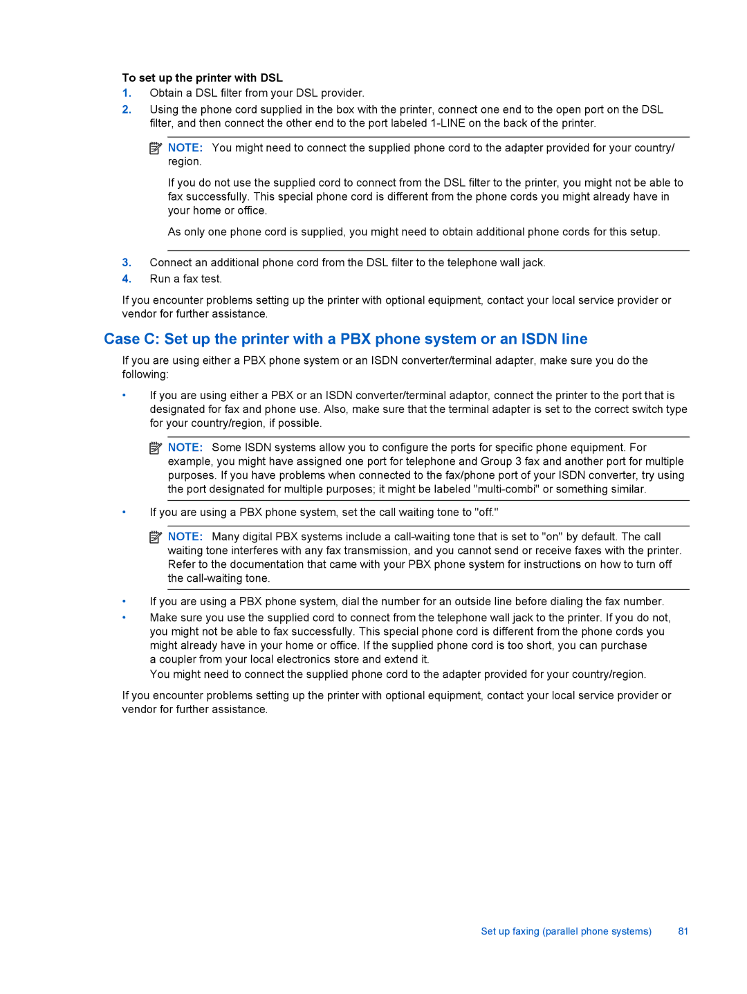 HP 7520, 7525 manual To set up the printer with DSL 