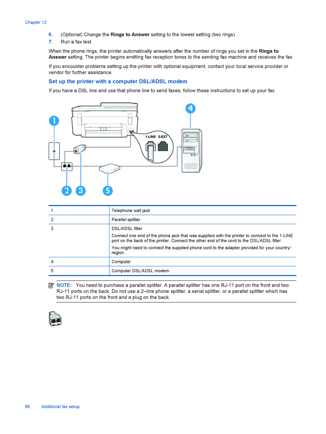 HP 7525, 7520 manual Set up the printer with a computer DSL/ADSL modem 