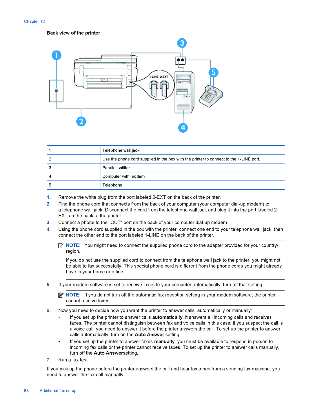 HP 7525, 7520 manual Telephone wall jack 