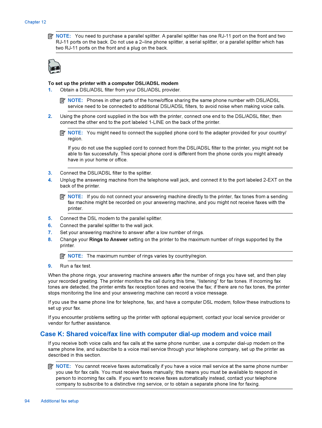 HP 7525, 7520 manual To set up the printer with a computer DSL/ADSL modem 