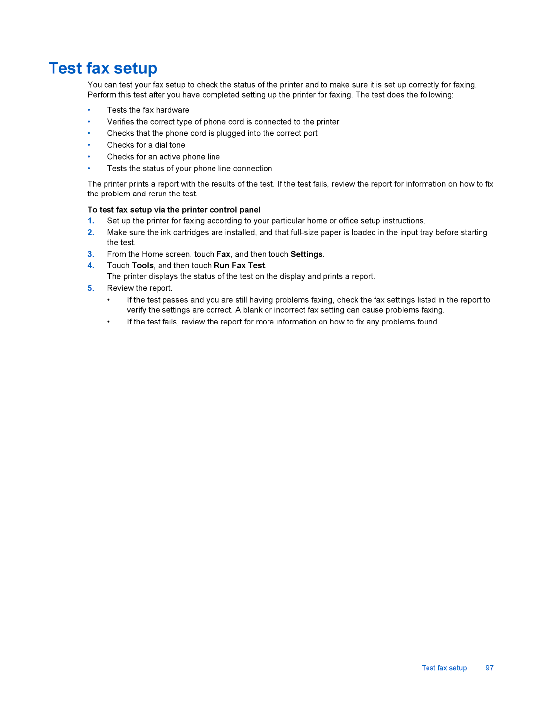 HP 7520, 7525 manual Test fax setup, To test fax setup via the printer control panel 