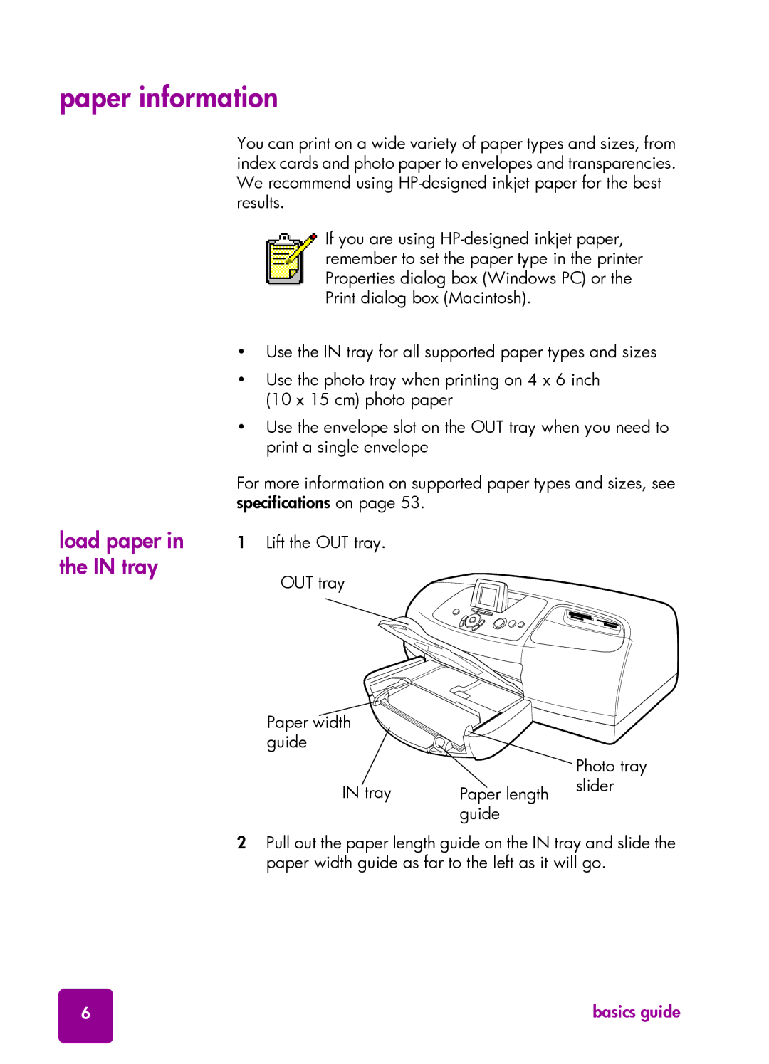 HP 7550 manual Paper information, Load paper in the in tray 