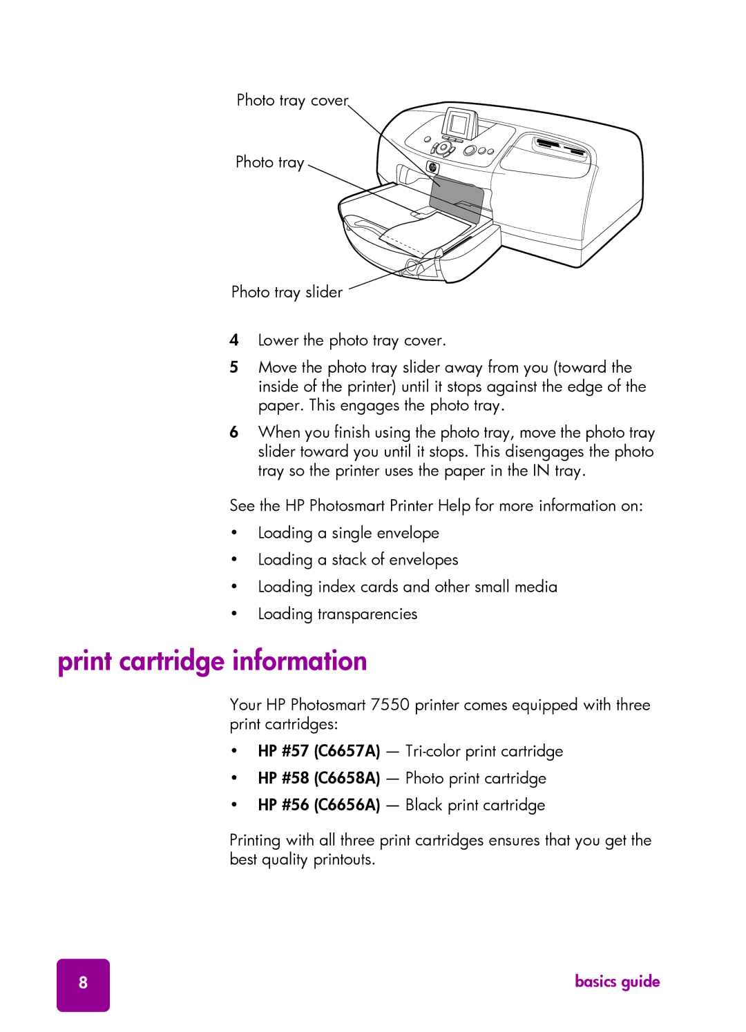 HP 7550 manual Print cartridge information 